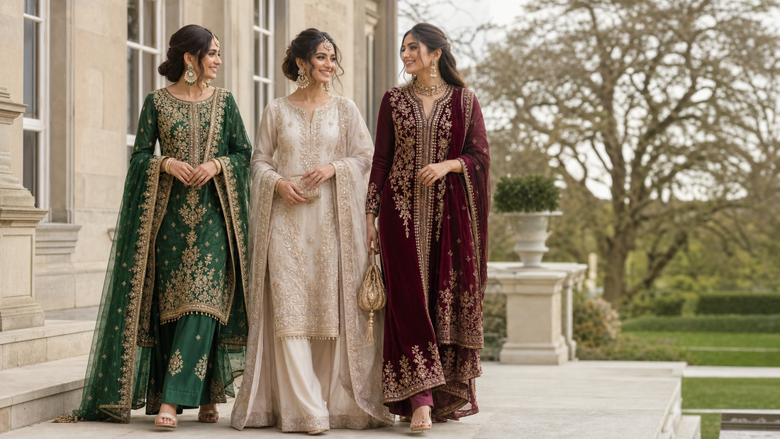 Pakistani wedding guest outfits styled for a UK celebration