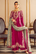 Sara Rohail Asghar Fuchsia & Light Blue Silk embroidered dress fabric view 1