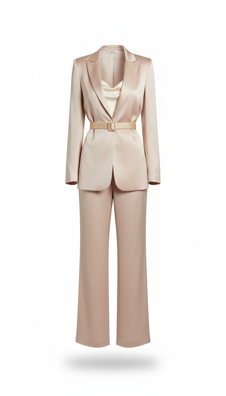 Blush tailored suit with belt