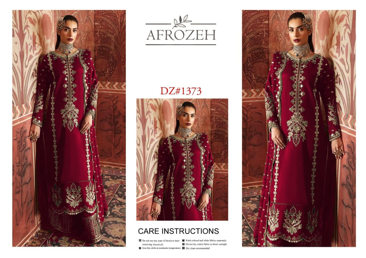Afrozeh DZ1373 burgundy Indian silk stone-work suit catalogue