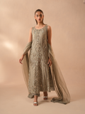 Abeera Usman Silver & Mint Organza embroidered dress fabric view 1