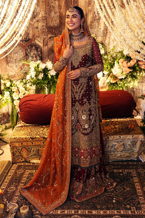 Aisha imran Orange & Beige Silk Pakistani occasion suit view 1