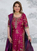 Farah Talib Azeez Magenta & Purple Silk embroidered dress fabric view 1