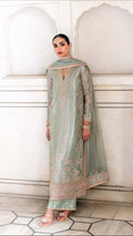 Farah & Fatima Sage Green Silk embroidered dress fabric view 1