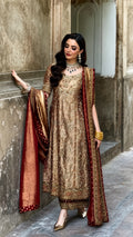 Haris Shakeel Red & Gold Zari embroidered dupatta view 1