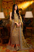 Hassan Sheheryar yasin Mustard & Olive Silk Pakistani occasion suit view 1