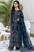 Hussain Rehar Navy Blue & Silver Silk Pakistani occasion suit view 1