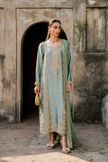 Hussain Rehar Mint Green & Gold Silk Pakistani occasion suit view 1