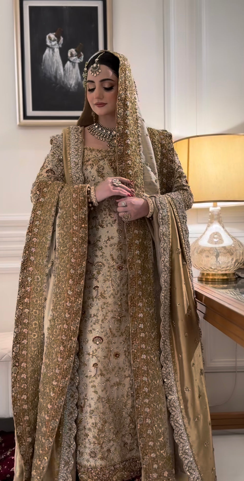 Haris Shakeel Beige & Gold Lawn embroidered dupatta view 2