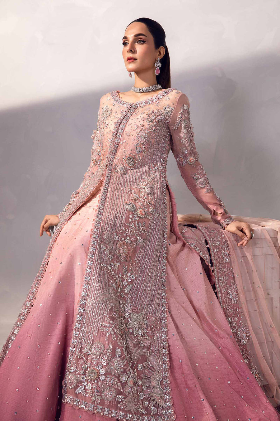 Maria B Blush Pink & Silver Velvet embroidered dress fabric view 2