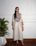 Alizey Saad Ivory & Royal Blue Silk embroidered dupatta view 1