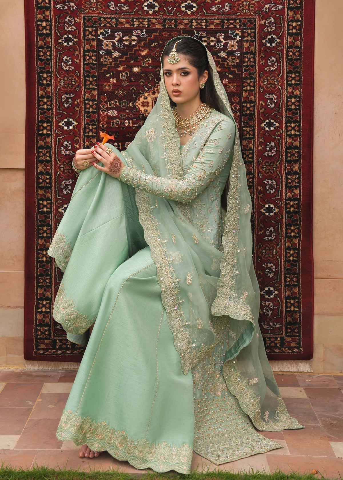 Kanwal Malik Mint Green & Gold Organza Pakistani occasion suit view 2