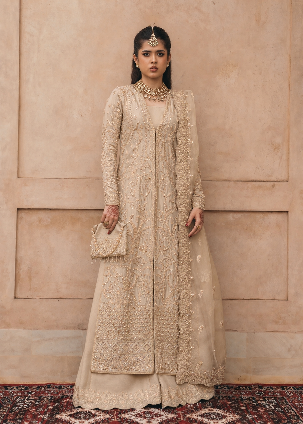 Kanwal Malik Champagne & Gold Organza embroidered dress fabric view 1