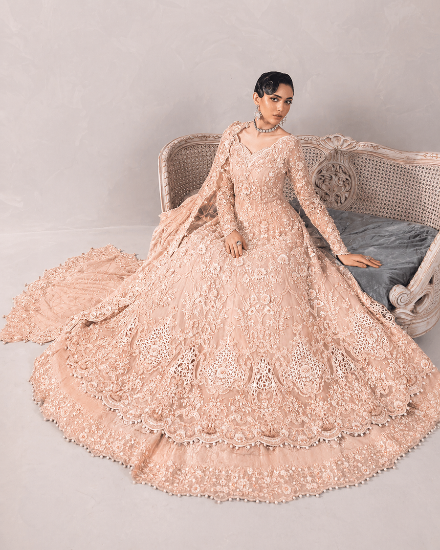 Maria B Blush Pink & Silver Net embroidered dress fabric view 2