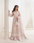 Faiza Saqlain Blush Pink & Silver Organza Pakistani occasion suit view 1