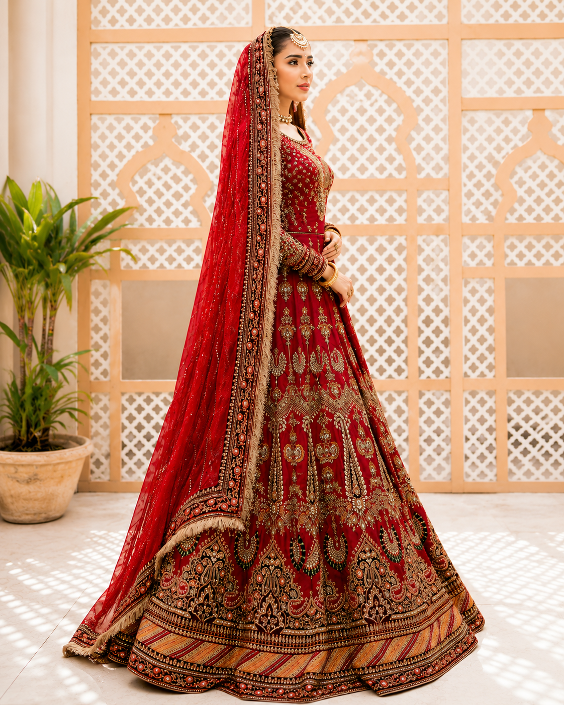 Maria B Red & Gold Net embroidered dress fabric view 2