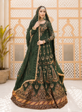 Maria B Forest Green & Gold Net embroidered dress fabric view 1