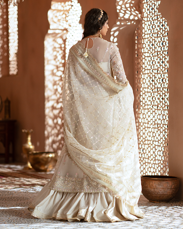 Zevk Ivory & Gold Lawn embroidered dress fabric view 2