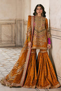 Mohsin Naveed Ranjha Burnt Orange & Magenta Lawn embroidered dress fabric view 1