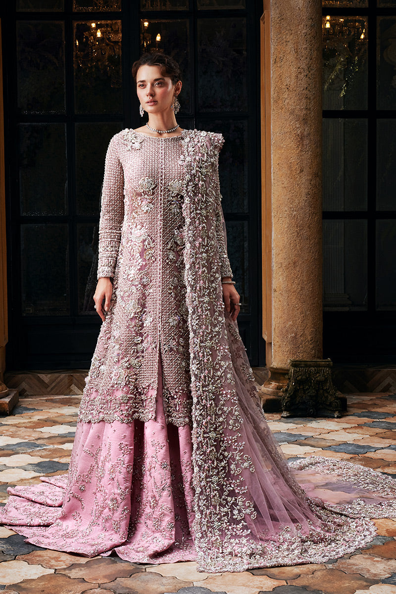 Mushq Dusty Pink & Silver Organza embroidered dress fabric view 1