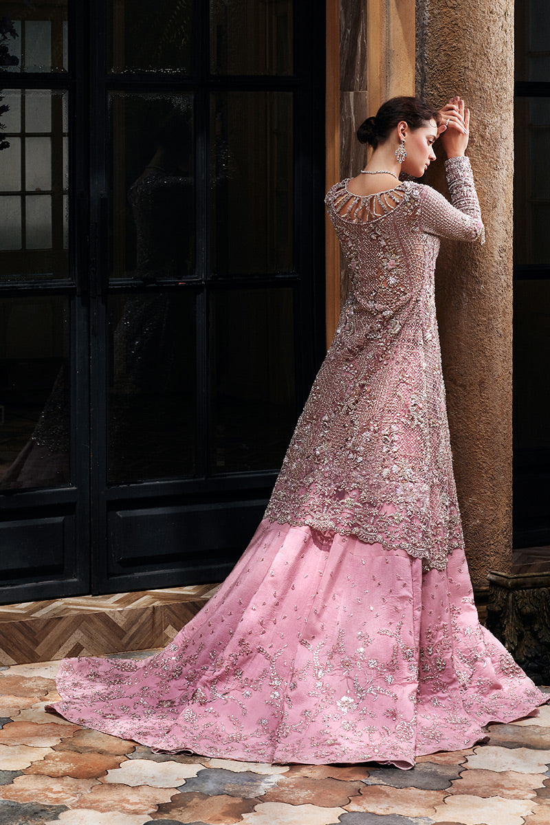 Mushq Dusty Pink & Silver Organza embroidered dress fabric view 2