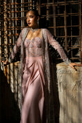 Nyra Blush Pink & Charcoal Organza Pakistani occasion suit view 1