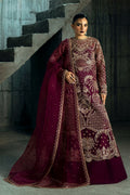 Nyra Burgundy & Silver Silk Pakistani occasion suit view 1