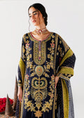Sara Rohail Asghar Navy Blue & Olive Green Silk embroidered dress fabric view 1