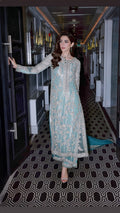 Sara Rohail Asghar Light Blue & Silver Silk embroidered dress fabric view 1