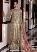 Sara Rohail Asghar Olive Green & Blush Pink Zari Pakistani occasion suit view 1