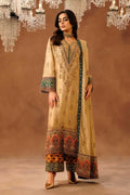 Shaziya kiyani Beige & Green Silk Pakistani occasion suit view 1
