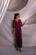 Hussain Rehar Burgundy & Gold Velvet embroidered dress fabric view 1