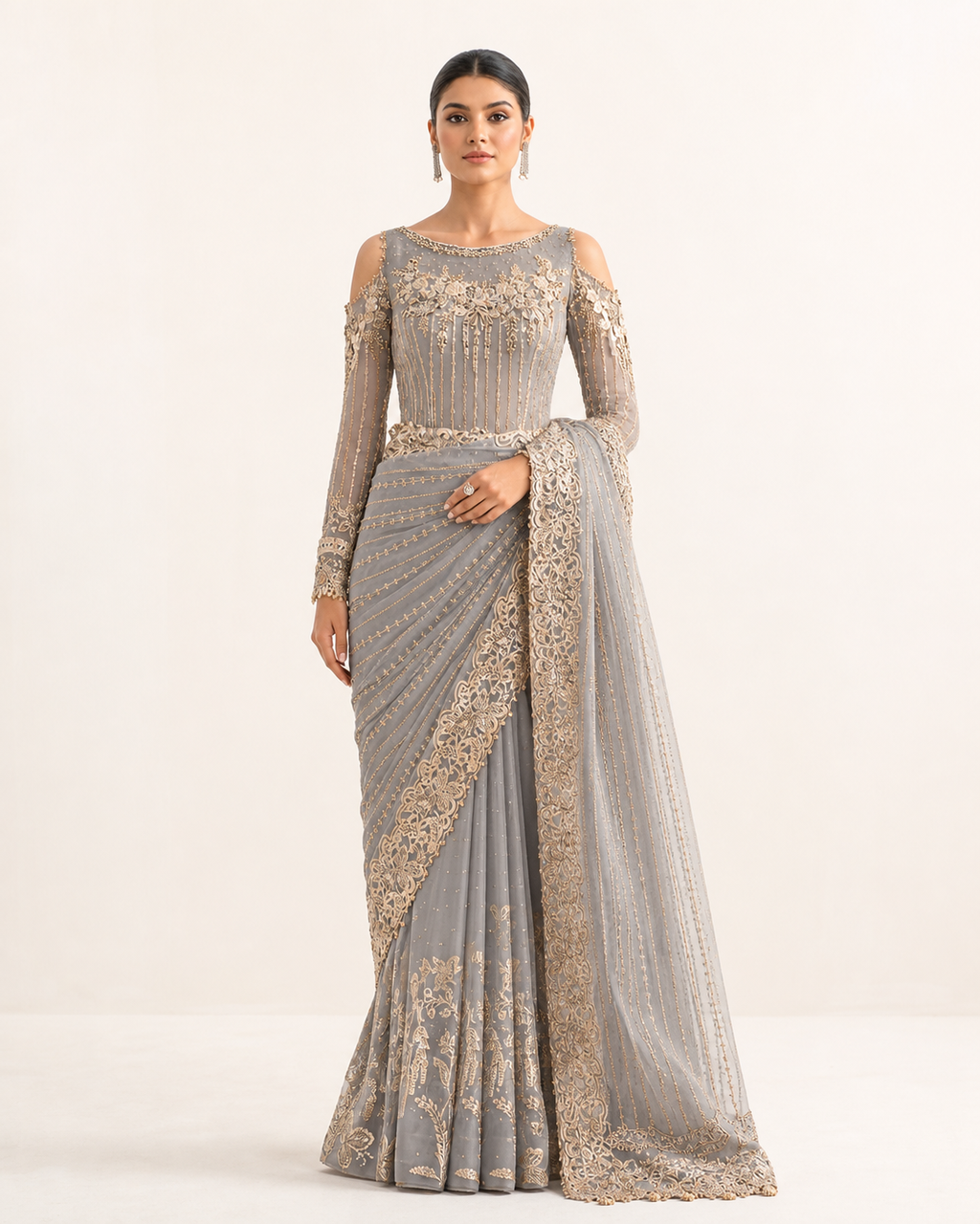 Maria B BD-2801 saree full-length front model view