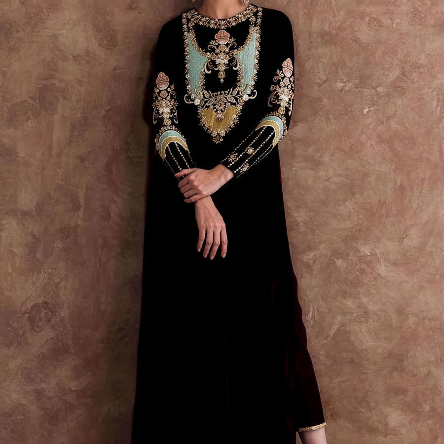 Sara Rohail Asghar Black & Gold Organza Embroidered Dupatta fabric and embroidery detail – NOOSHAM UK