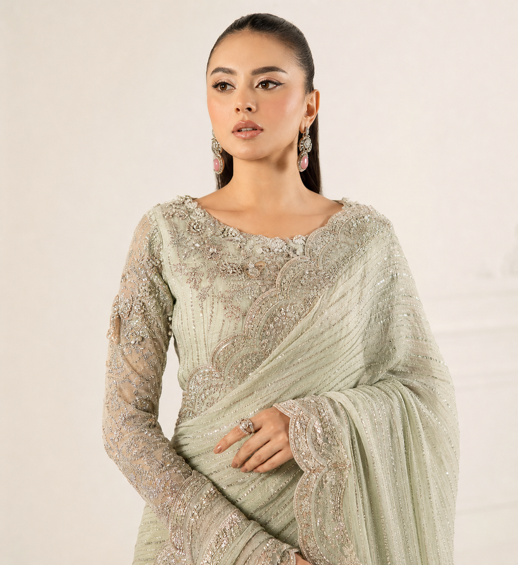 Maria B EF-38 saree blouse and embroidery close-up