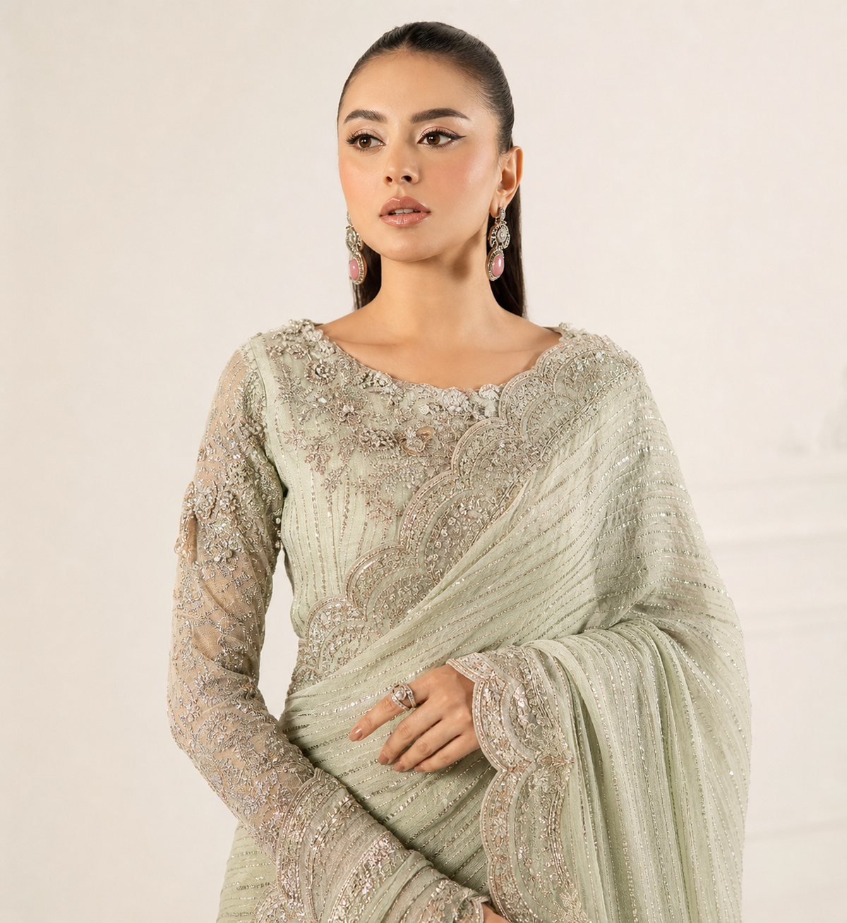 Maria B EF-38 saree blouse and embroidery close-up