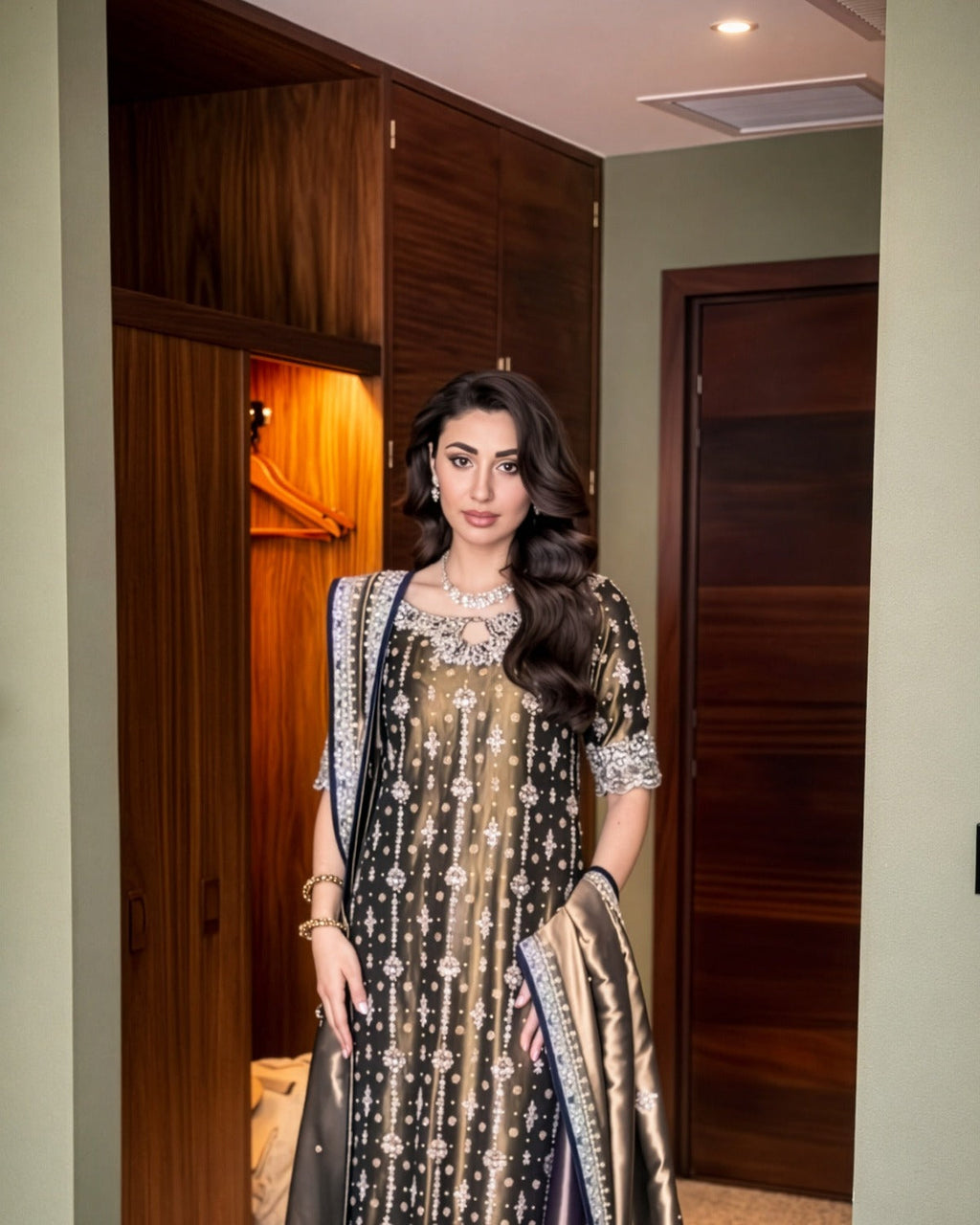 Haris Shakeel Zari Embroidered Wedding Suit embroidery and neckline detail