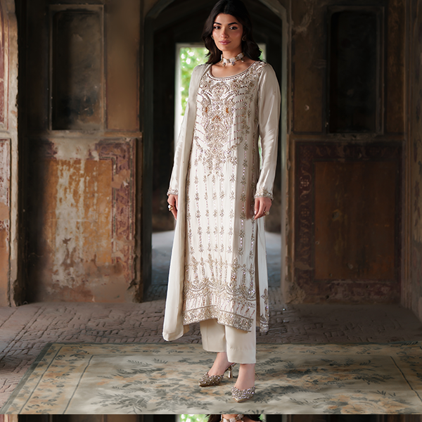 Haseen’s ivory and gold raw silk embroidered wedding suit lower detail