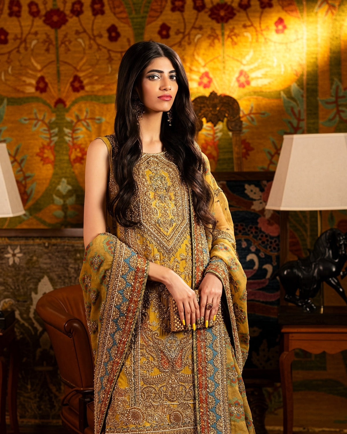 Hassan Sheheryar yasin Raw Silk Embroidered Wedding Suit embroidery and neckline detail