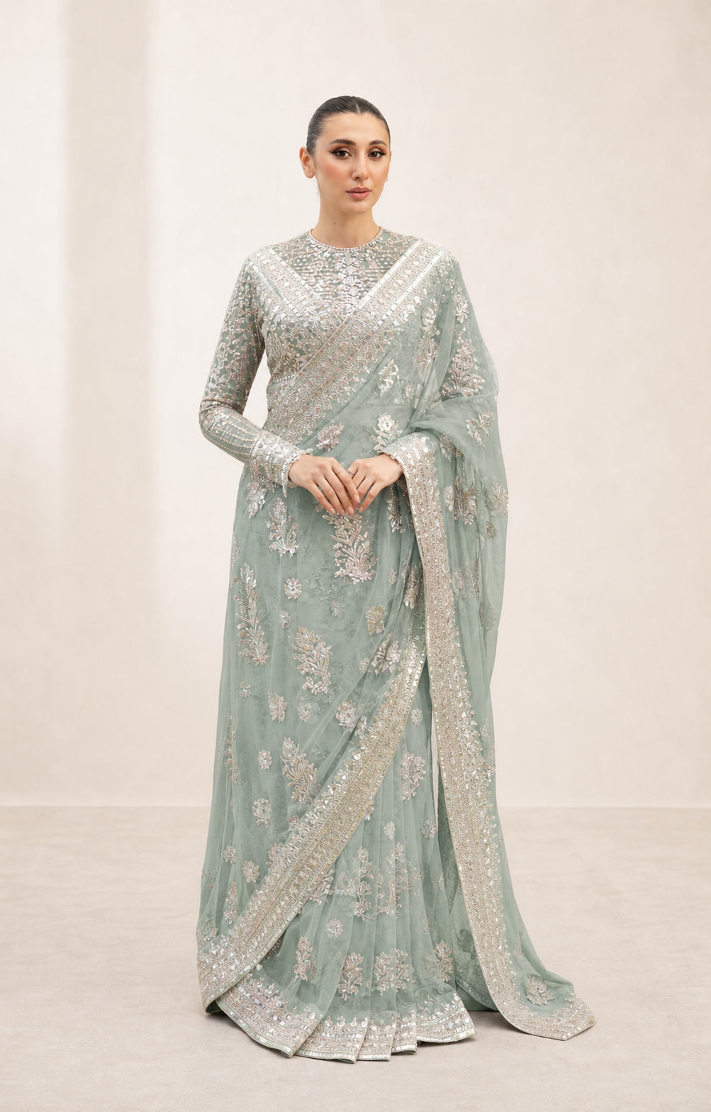 Imrozia Mehrnaz IB-36 saree full-length front model view