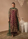 Abeera Usman Burgundy & Forest Green Silk embroidered dress fabric view 1
