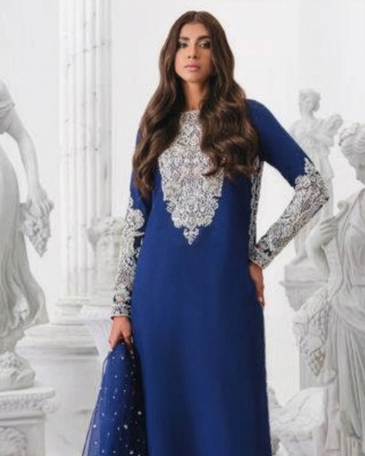 khaka Raw Silk Embroidered Wedding Suit embroidery and neckline detail