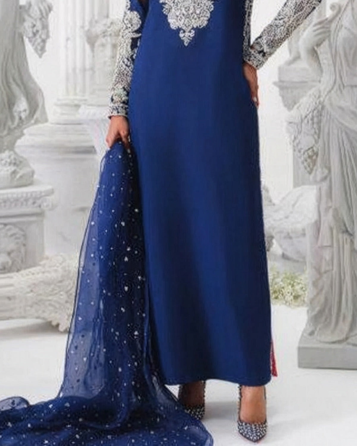 khaka Raw Silk Embroidered Wedding Suit fabric, border and hem detail