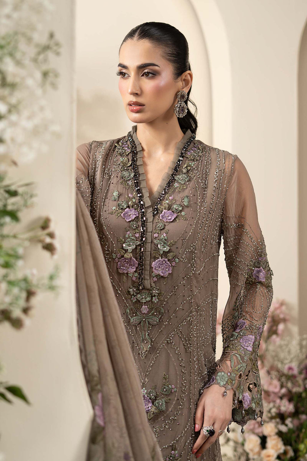 Maria B D2 hand embellished neckline detail