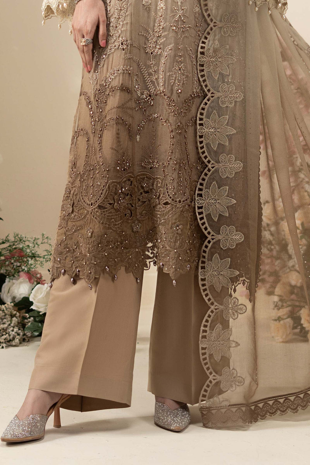 Maria B D3 floral hand embellishment close-up