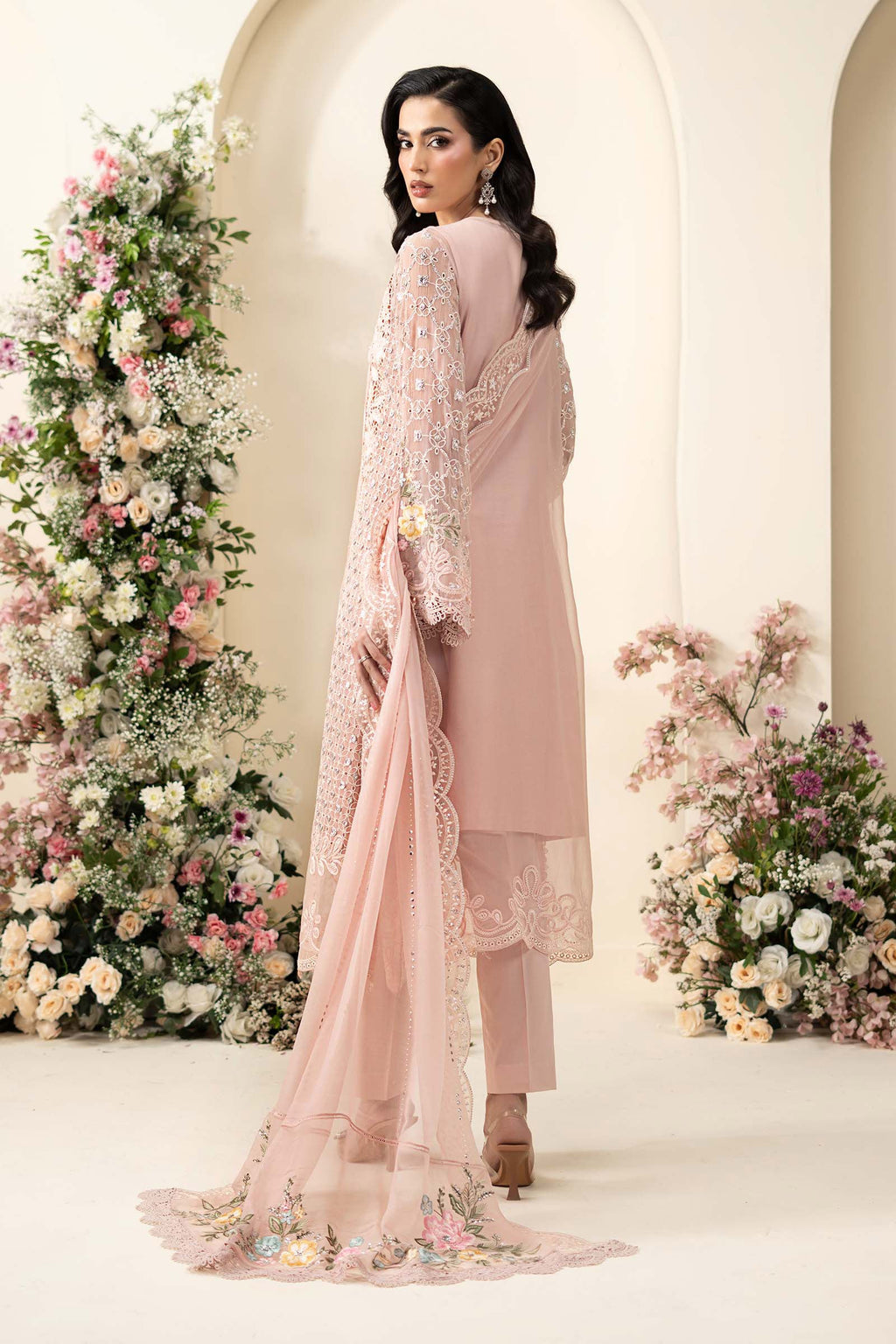 Maria B D4 peach chiffon suit back view