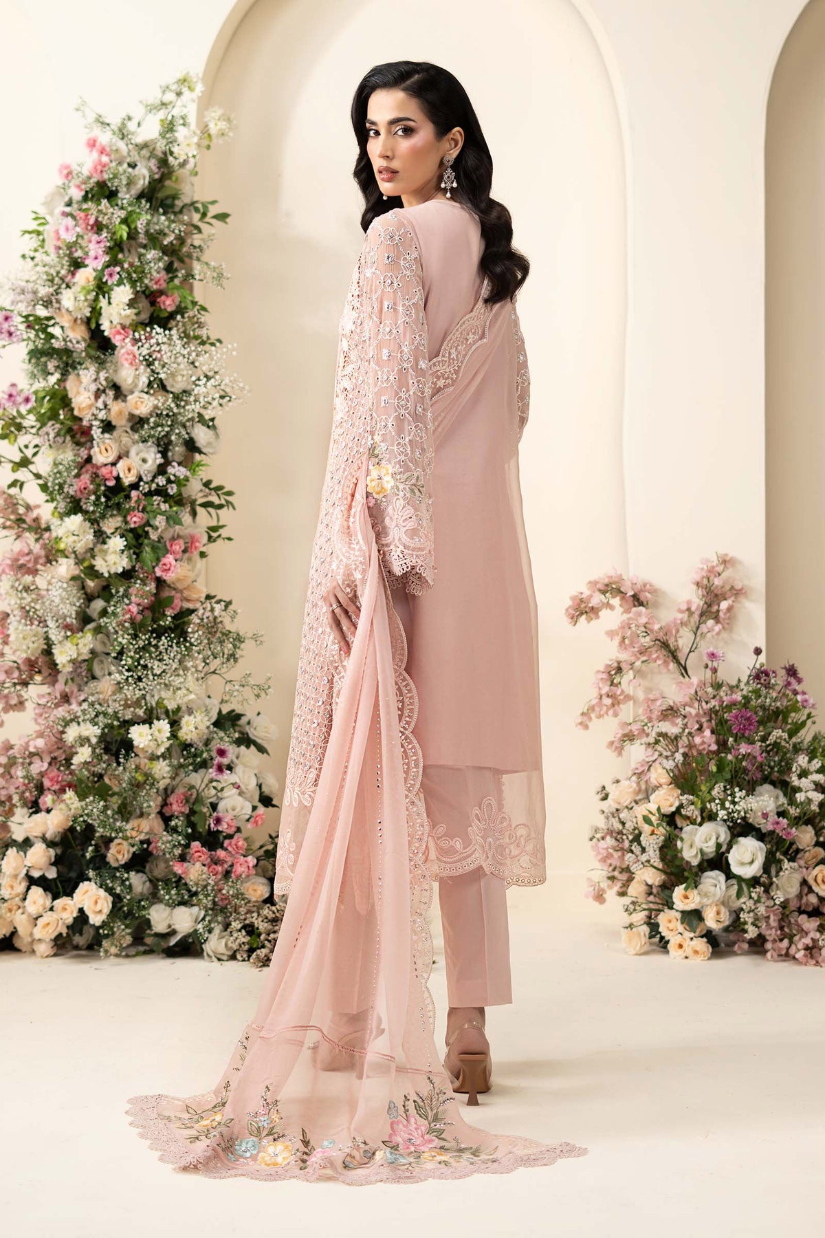 Maria B D4 peach chiffon suit back view