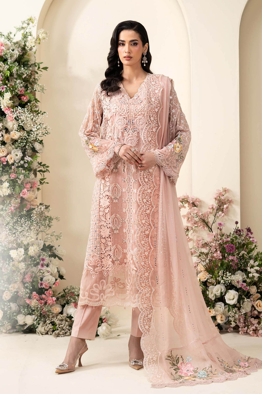 Maria B Chiffons Volume 06 D4 peach embroidered chiffon suit front