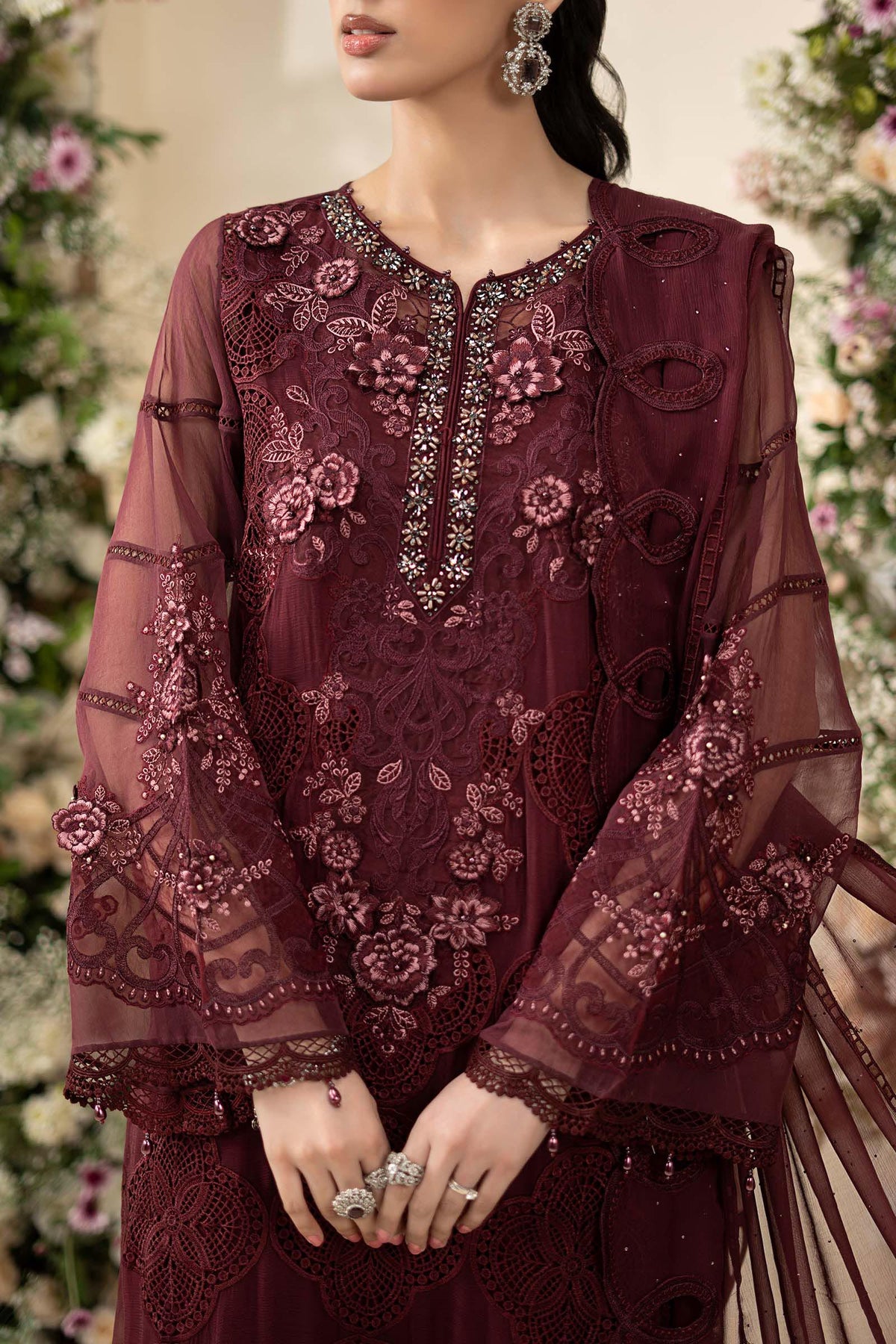 Maria B D8 hand embellished chiffon close-up