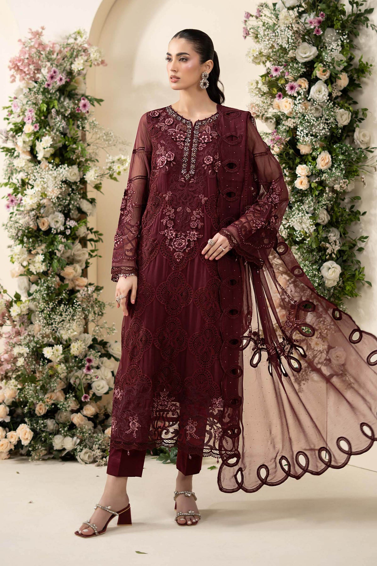 Maria B Chiffons Volume 06 D8 burgundy embroidered chiffon suit front